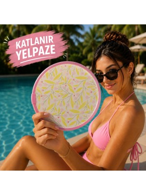 Up Atelier Plaj Modası Katlanabilir Oval Yelpaze Çiçekli Model 20CM Çapında