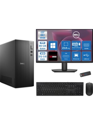 Dell Tower Essential QVT1260 Intel® Core™ İ7-14700 80GB Ddr5 512GB SSD 4GB/RX550 WIN11HOME +23.8 Fhd Monitör Tower Masaüstü Bilgisayar 23BTO01400727H27+ZETTAUSBBELLEK