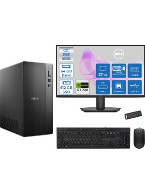 Dell Tower Essential QVT1260 Intel® Core™ İ7-14700 64GB Ddr5 512GB SSD 4GB/GT730 Freedos +27" Fhd Monitör Tower Masaüstü Bilgisayar 27BTO01400725F22+ZETTAUSBBELLEK