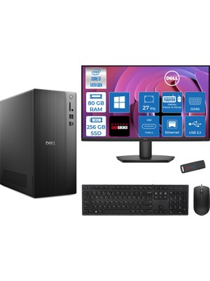 Dell Tower Essential QVT1260 Intel® Core™ İ7-14700 80GB Ddr5 256GB SSD 4GB/RX550 WIN11PRO +27" Fhd Monitör Tower Masaüstü Bilgisayar 27BTO01400727P26+ZETTAUSBBELLEK