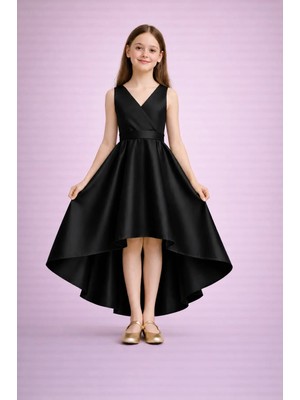 Suneh Butik Kız Çocuk Abiye Elbise – Kruvaze Yaka Asimetrik Kesim, Mezuniyet & Düğün Elbisesi