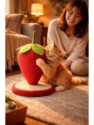 Kedi Tırmalama Oyuncağı Meyve Temalı 23 cm Jüt Halat Doğal Tırmalama Topu Kaymaz Tabanlı Dayanıklı Kedi Oyuncağı Evcil Hayvan Aktivite Ürünü (Çilek)
