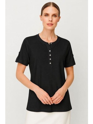Mutlu Ertan Butik Triko Patlı Kısa Kollu Kadın Bluz 30397-SIYAH
