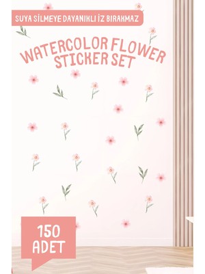 Alışveriş Kurdu Pembe Bahar Çiçekleri Temalı Yapraklar Çiçek Çocuk Odası Duvar Sticker Seti 150 Adet