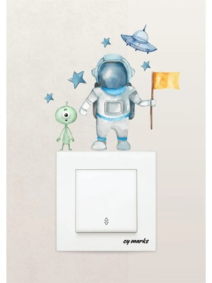 Alışveriş Kurdu Duvar Priz Sticker - Astronot Temalı Çocuk Odası Duvar Sticker