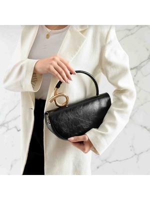 Boutique Kadın Gold Halka Kulplu Yarım Ay Omuz ve El Çantası