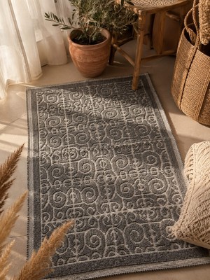 Bohem Pamuklu Bukle Kilim - Modern Dokuma Kilim - Yıkanabilir Mutfak ve Koridor Halısı