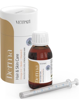 Vetpati Derma 100 Tavuklu Likit Kedi Köpek Tüy ve Deri Destek Omega 3-6 Biotin Vitamin E Tüm Yaş Grupları İçin