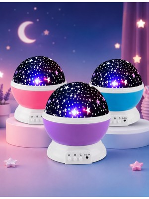 Toyzoy Toys Ay ve Yıldızlı Gökyüzü Yansıtmalı Dönen Projeksiyon Gece Lambası- Çocuk Bebek Odası