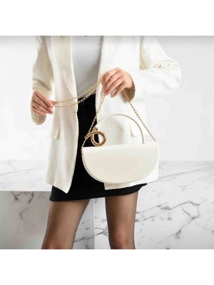 Boutique Kadın Gold Halka Kulplu Yarım Ay Omuz ve El Çantası