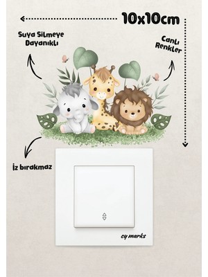 Alışveriş Kurdu Duvar Priz Sticker - Sevimli Hayvanlar Safari Temalı Çocuk Odası Duvar Sticker Etiket