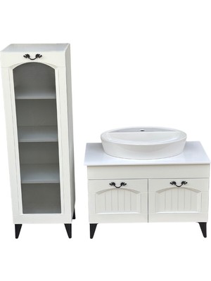 Turkuaz Lavabolu Italyan Membran Kapak Banyo Dolabı Seti