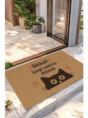 Decovetro Kapı Önü Halı Paspas Kedi Dikkat Sevgi Baskılı 40 x 60 cm