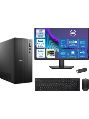 Dell Tower Essential QVT1260 Intel® Core™ İ7-14700 64GB Ddr5 4tb SSD 4GB/GT1030  Freedos +27" Fhd Monitör Tower Masaüstü Bilgisayar 27BTO01400721F25+ZETTAUSBBELLEK