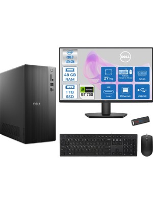 Dell Tower Essential QVT1260 Intel® Core™ İ7-14700 48GB Ddr5 1tb SSD 4GB/GT730 Freedos +27" Fhd Monitör Tower Masaüstü Bilgisayar 27BTO01400725F18+ZETTAUSBBELLEK