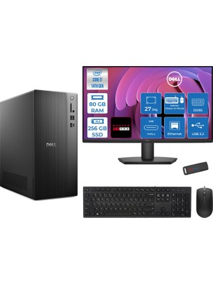 Dell Tower Essential QVT1260 Intel® Core™ İ7-14700 80GB Ddr5 256GB SSD 4GB/RX550 Freedos +27" Fhd Monitör Tower Masaüstü Bilgisayar 27BTO01400727F26+ZETTAUSBBELLEK