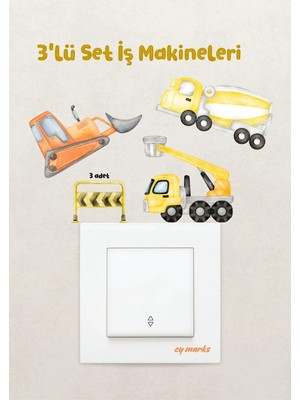Alışveriş Kurdu Duvar Priz Sticker - Iş Makineleri Temalı 3'lü Set