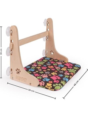 Gobypet Güçlü Vantuzlu Kedi Cam Yatağı, Asılan Ahşap Kedi Yatağı, Pencere Önü Dinlenme Alanı, Çıkarılabilir Minderli, Standart (Patili Desen)