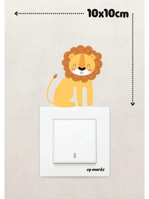 Alışveriş Kurdu Duvar Priz Sticker - Sevimli Aslan Temalı Çocuk Odası Duvar Sticker Etiket