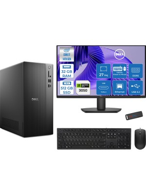 Dell Tower Essential QVT1260 Intel® Core™ İ7-14700 32GB Ddr5 512GB SSD 6GB/RTX3050 Freedos +27" Fhd Monitör Tower Masaüstü Bilgisayar 27BTO01400723F12+ZETTAUSBBELLEK