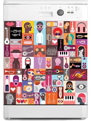 Bulaşık Makinesi Kaplama Beyaz Eşya Kaplama Pop Art Music Collage