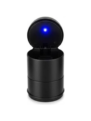 LED Işıklı Araç Küllüğü, Kapaklı Kokusuz Tasarım, Bardaklık Uyumlu, Siyah, 7x9 cm