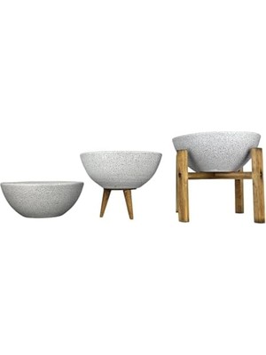 Ev Dekorasyon Beyaz Granit Aranjman Sunumluk Toprak Saksı Üçlü Set 20 cm Çap
