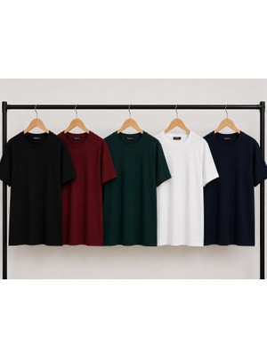 Mavimoure Unisex Basic 5'li Bisiklet Yaka Pamuklu Düz Renk T-Shırt