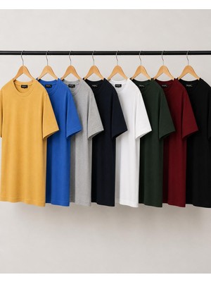 Mavimoure Unisex Basic 8'li Bisiklet Yaka Pamuklu Düz Renk T-Shırt