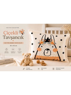 ICON SILK %100 Saf Ipek Bebek Yastık Kılıfı (Çiçekli Tavşancık)