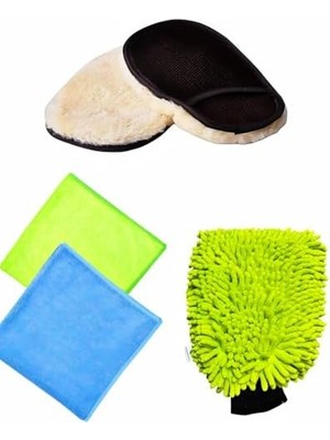 4’lü Araç Temizlik ve Detay Bakım Seti, 2’li Mikrofiber Bez + Yün Polisaj Eldiveni + Araç Yıkama Eldiveni, Çizmez, Iz Bırakmaz, Profesyonel Oto Bakım 2