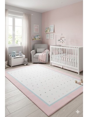 Norella Home Puantiyeli Çocuk Halısı Kaymaz Taban Yıkanabilir Pastel Renkli Modern Çocuk Odası Halısı