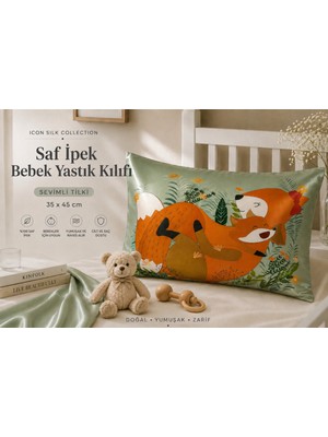 ICON SILK %100 Saf Ipek Bebek Yastık Kılıfı (Sevimli Tilki)