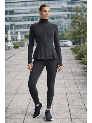 Gugus Kadın Light Warm Running Volanlı Fermuarlı Yüksek Yaka Spor Ceket – Esnek Activewear
