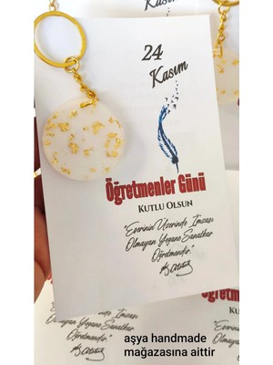 15 Adet Kartlı Epoksi Anahtarlık Öğretmenler Günü Hediyesi Gold Parçacıklı