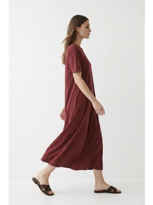 Rays Bordo Bisiklet Yaka Kısa Kol Elbise 3657