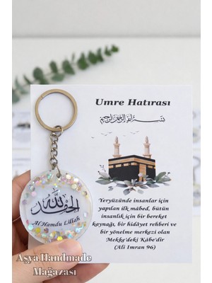 SEYVAYA Hac Umre Hediyelik Anahtarlık Kartlı Jelatinli Elhamdulillah Yazılı Epoksi Dağıtmalık