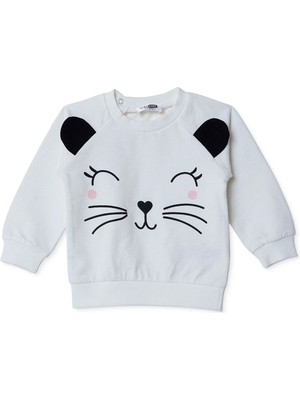 Hellobaby Kız Bebek Sweatshirt Hayvan Baskılı Çıtçıtlı Bisiklet Yaka Long Sleeve