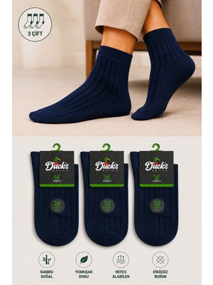 Ducks Socks Erkek Bambu Dikişsiz Kısa Konç Erkek Çorap 3'lü Yıkamalı Derbili Çizgili Çorap
