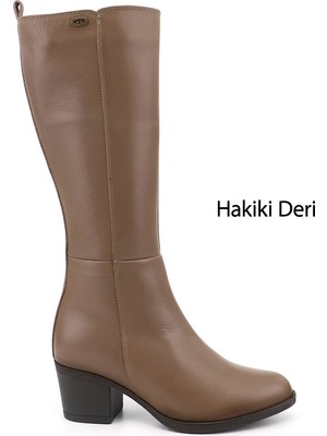 Gönderi(r) Kadın Vizon Antik  Fermuarlı Kalın Topuklu Hakiki Deri Çizme