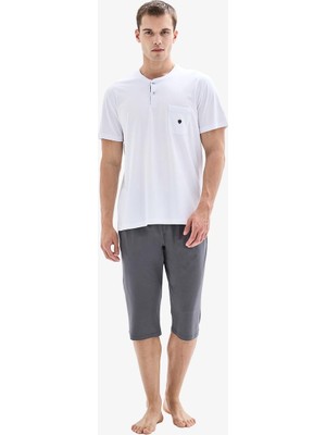 Blackspade Erkek Yarım Düğmeli Kısa Kollu Kapri Beyaz Pijama Takımı C3T9N804