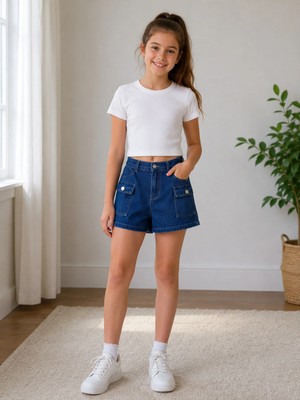 Bilge Trend Kız Çocuk Kargo Cepli Kot Denim Şort