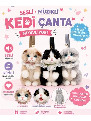 Edelvays Shop KEDİ FİGÜRLÜ SIRT ÇANTASI SESLİ MUZİKLİ GERÇEKÇİ YENİ NESİL BÜYÜK BOY KEDİ ÇANTA