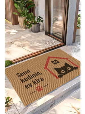 Decovetro Kapı Önü Halı Paspas Semt Kedinin Ev Kira Baskılı 40 x 60 cm