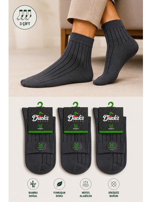 Ducks Socks Erkek Bambu Dikişsiz Kısa Konç Erkek Çorap 3'lü Yıkamalı Derbili Çizgili Çorap