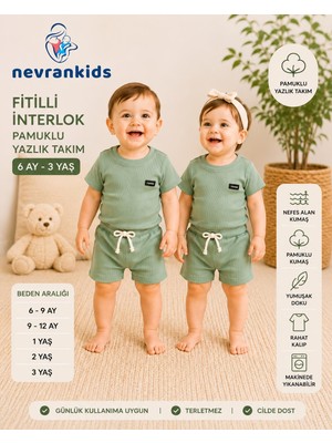 nevrankids Fitilli Interlok Pamuklu Yazlık Bebek Takımı Şortlu Unısex Ikili Takım 6 Ay - 3 Yaş - Indigo