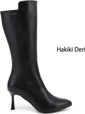 Gönderi(r) Kadın Siyah  Fermuarlı Sivri Burun Hakiki Deri Çizme