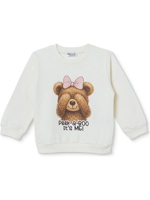 Hellobaby Kız Bebek Sweatshirt Ayı Baskılı Bisiklet Yaka Long Sleeve