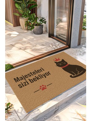 Decovetro Kapı Önü Halı Paspas Majesteleri Bekliyor Kedi Baskılı 40 x 60 cm