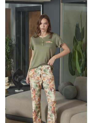 Cossy By Aqua Kadın Haki Pijama Takımı 26593